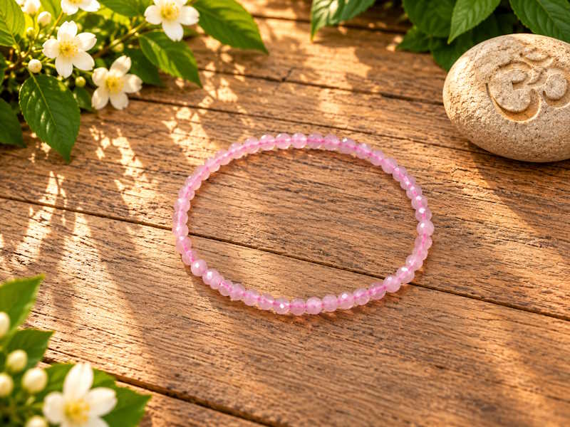 Pulsera Cuarzo Rosa bola facetada
